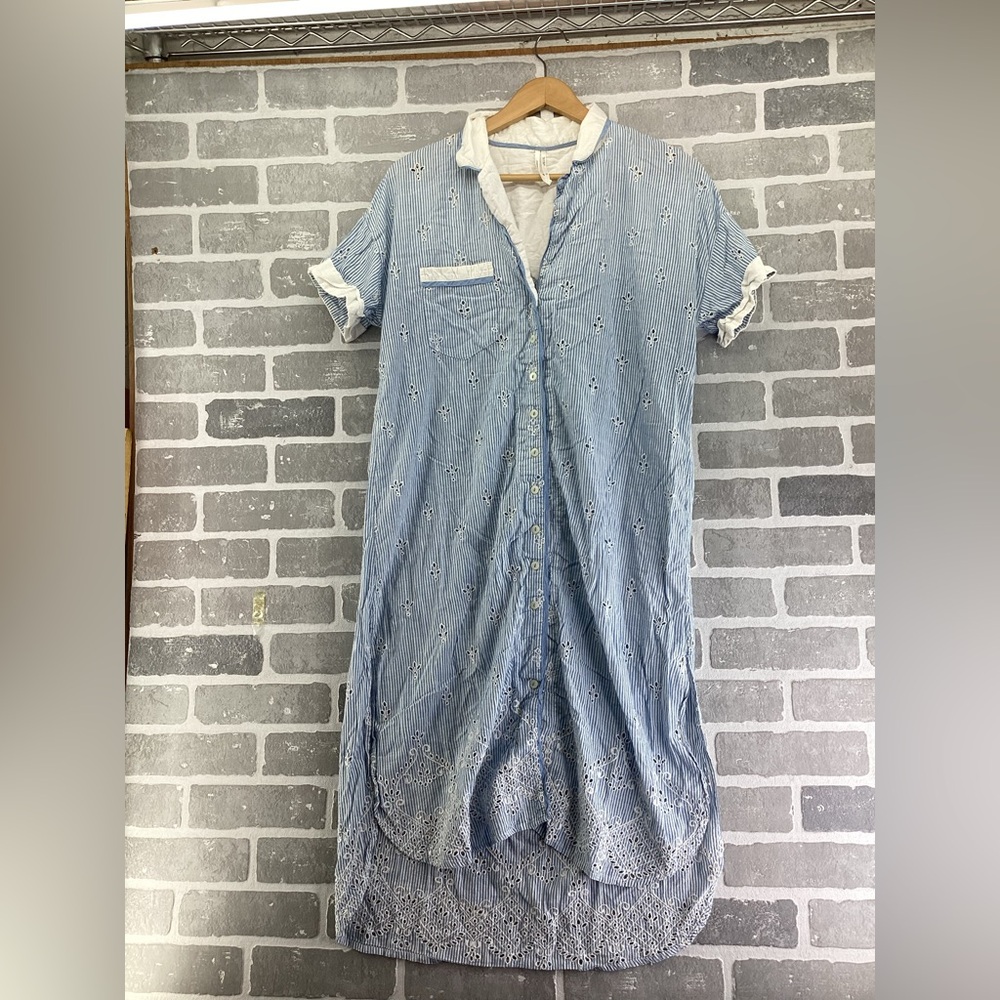 Anthropologie Cezzane blue Striped‎ Eyelet Dress SIZE S